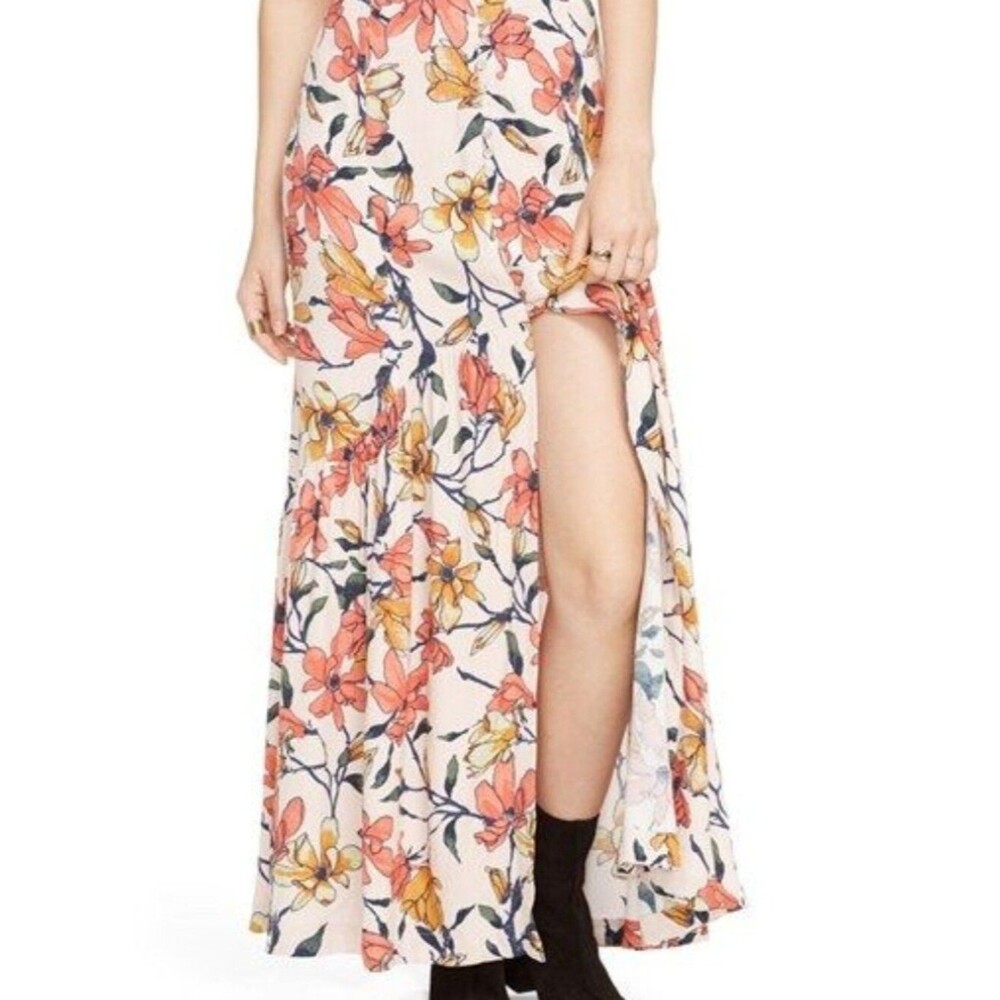 Free People Smooth Sailing Pink Floral Button Front Maxi Skirt Size 2